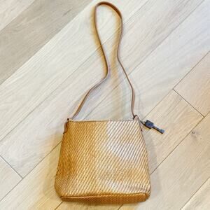 90s Vintage Fossil Woven Straw Leather Purse Shoulder Bag w/ Fossil Key